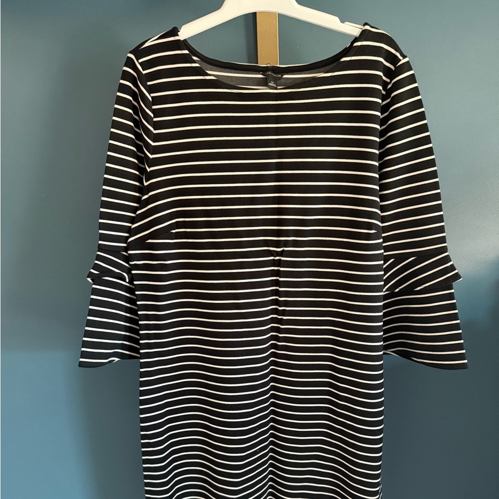 Ann Taylor Black and White Dress with Flare Sleeves